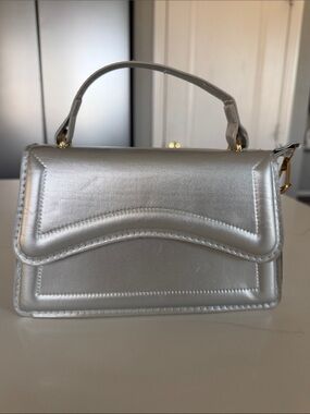Metallic Silver Mini Top-Handle Bag